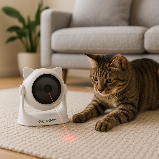 Chat jouant avec le jouet laser LovePetTech
Jouet laser automatique interactif pour chat LovePetTech
Jeu laser intelligent LovePetTech pour chats actifs