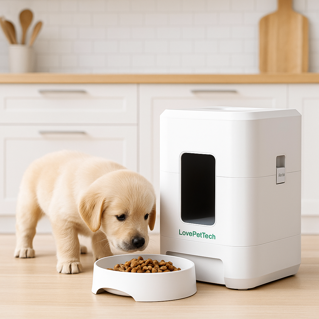Distributeur automatique de croquettes LovePetTech
Chat mangeant avec le distributeur LovePetTech
Gamelle intelligente programmable LovePetTech