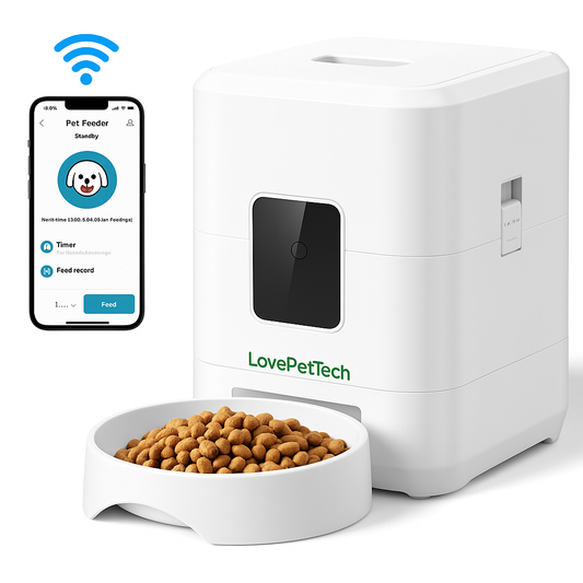 Distributeur automatique de croquettes LovePetTech
Chat mangeant avec le distributeur LovePetTech
Gamelle intelligente programmable LovePetTech