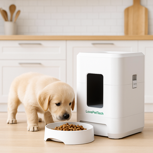 Distributeur automatique de croquettes LovePetTech
Chat mangeant avec le distributeur LovePetTech
Gamelle intelligente programmable LovePetTech